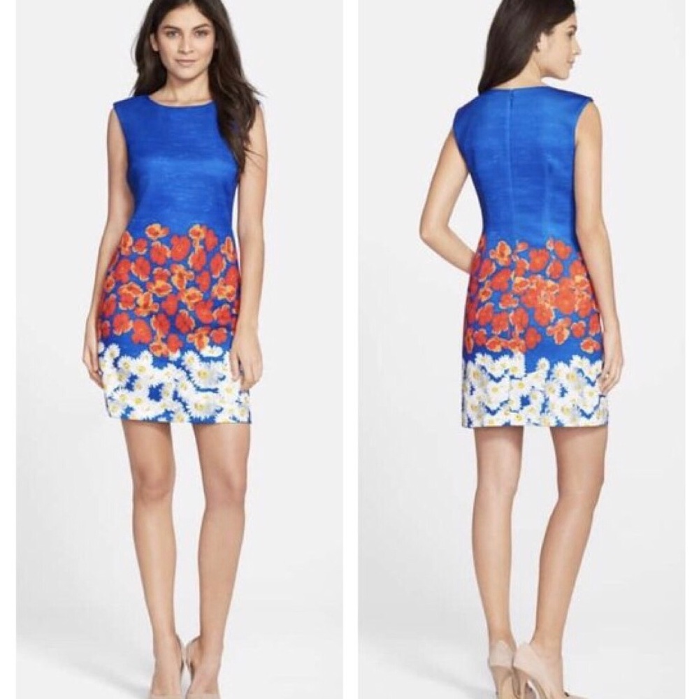 Plenty By Tracy Reese Jane Realistic Floral Daisy Poppies Prints Sheath Dress SP